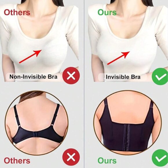 Women's Black Comfort Seamless Deep V Push-Up Adjustable Bra Sports Beautify The - Picture 9 of 11